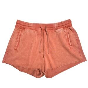 ZARA NWT Washed Effect Brick Orange Cotton Terry Fleece Sweat Shorts Size L